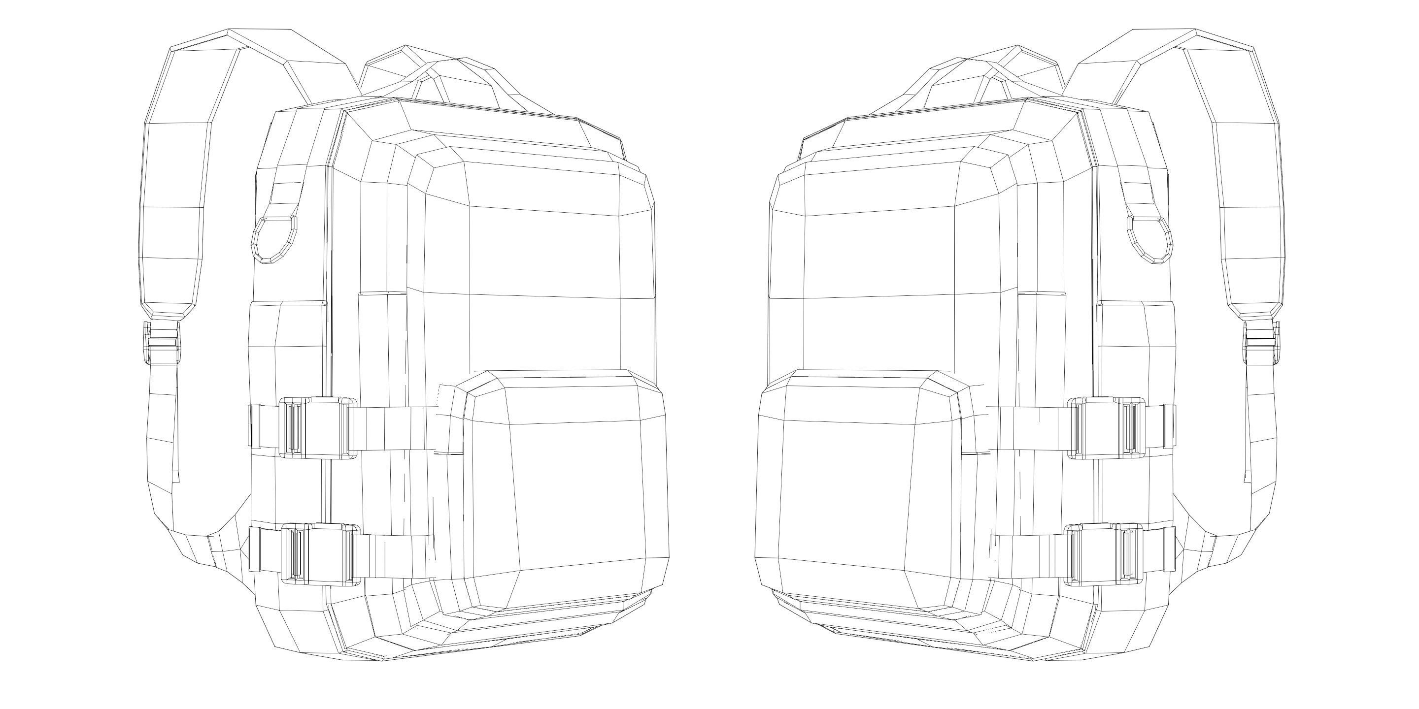 Urban PBR Backpack set Low and Mid poly Low-poly 3D model_19