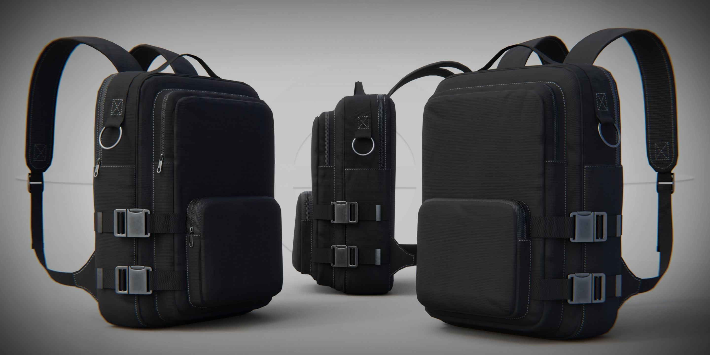 Urban PBR Backpack set Low and Mid poly Low-poly 3D model_3
