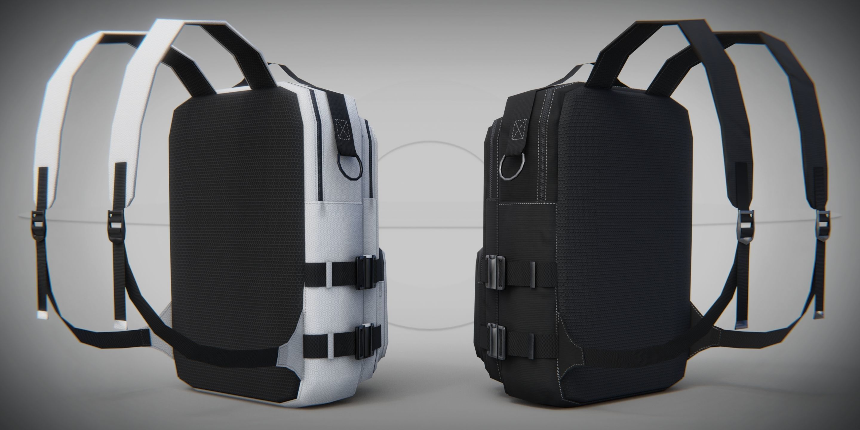Urban PBR Backpack set Low and Mid poly Low-poly 3D model_11