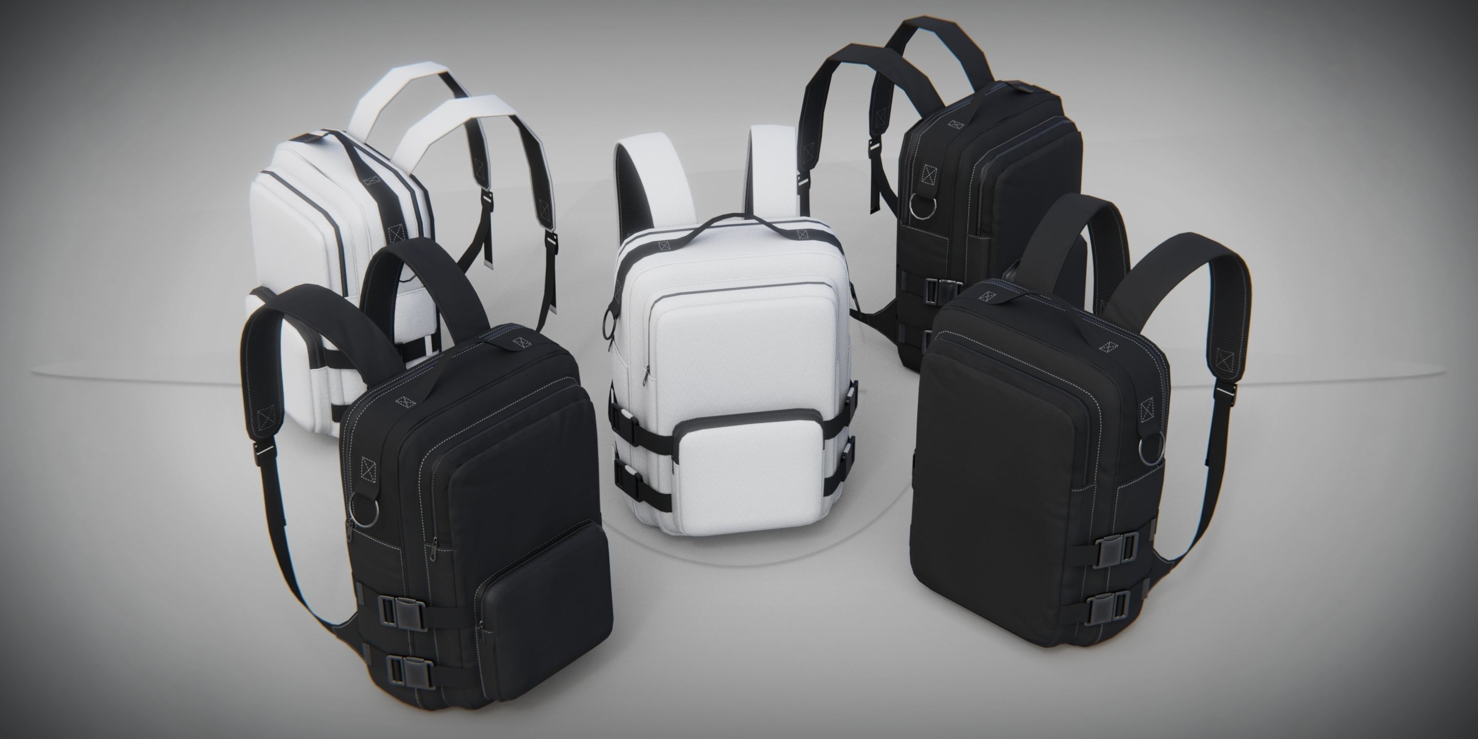 Urban PBR Backpack set Low and Mid poly Low-poly 3D model_9