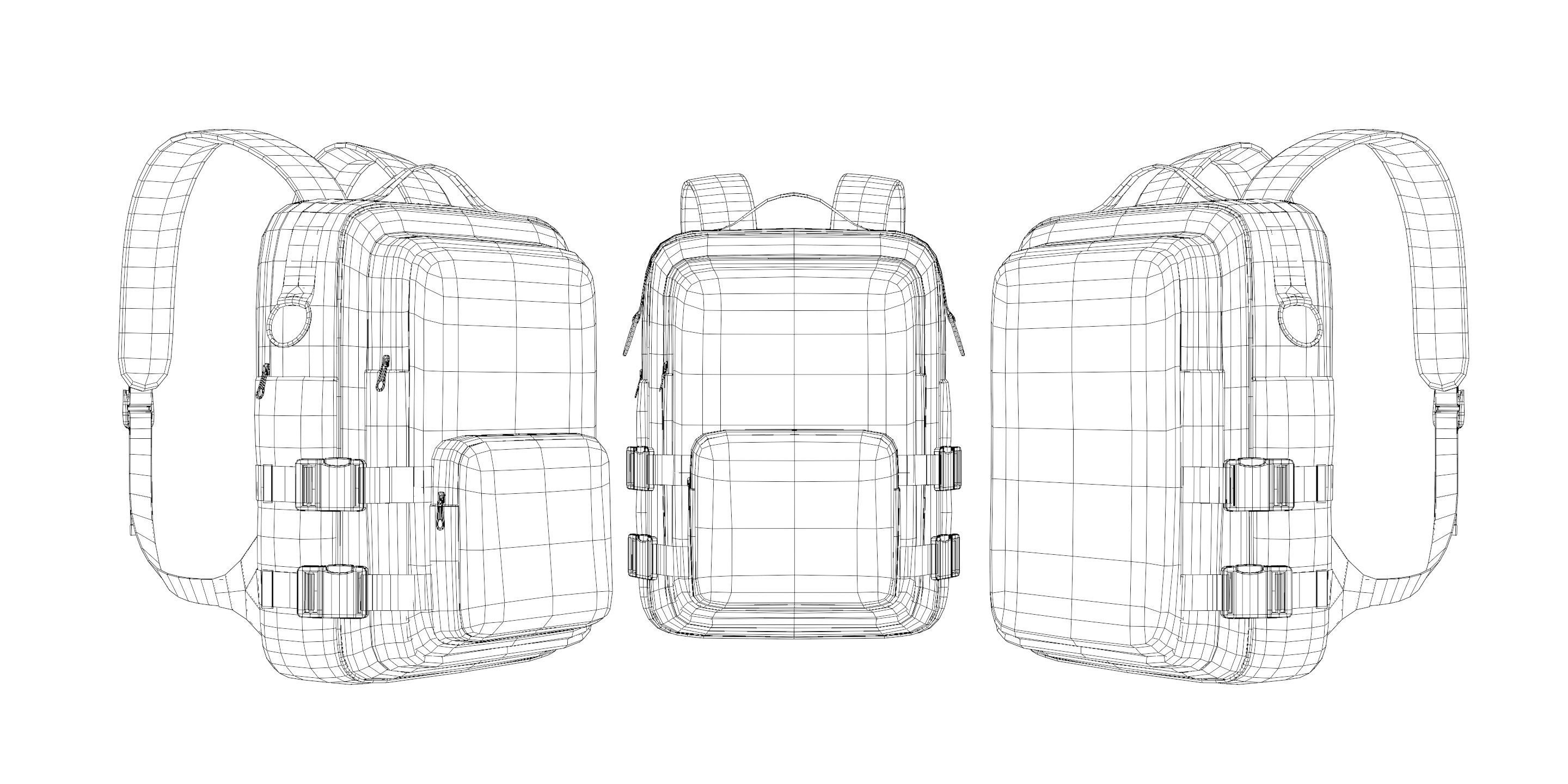 Urban PBR Backpack set Low and Mid poly Low-poly 3D model_13