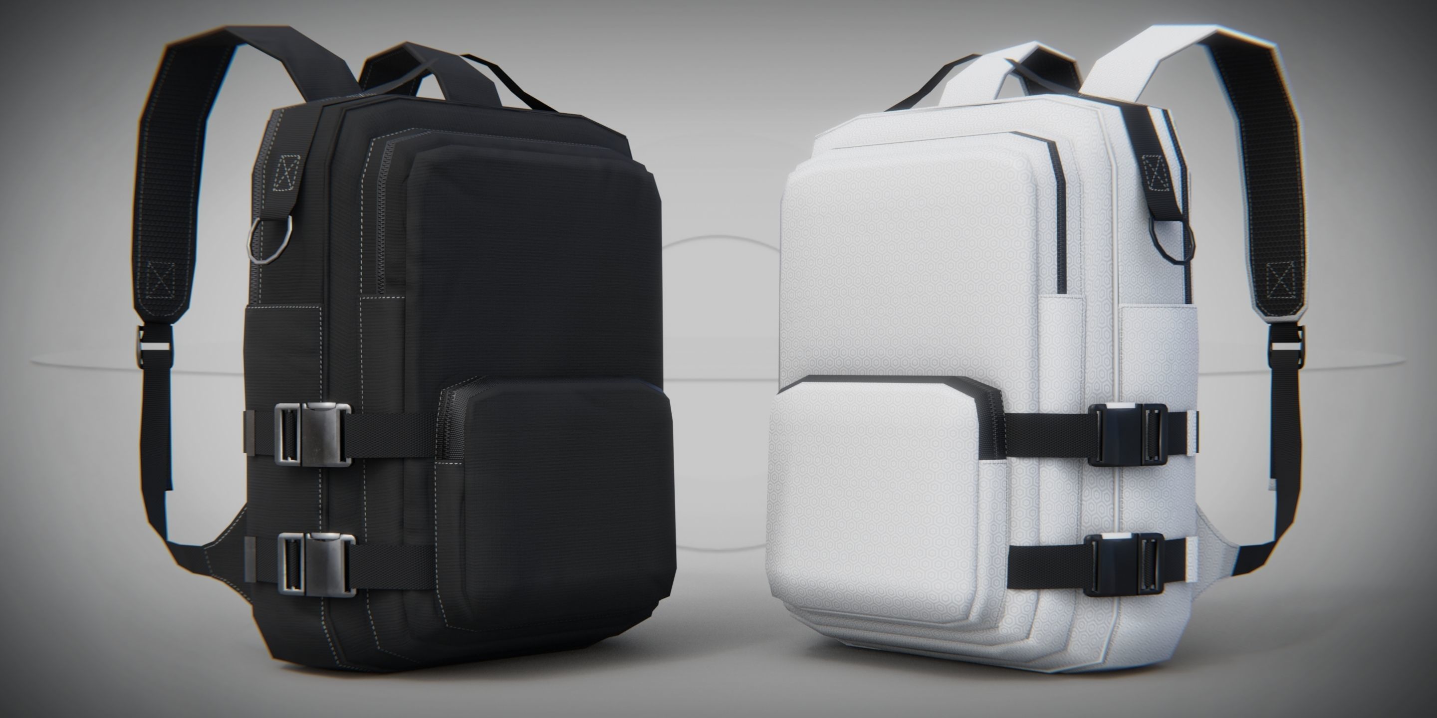 Urban PBR Backpack set Low and Mid poly Low-poly 3D model_10