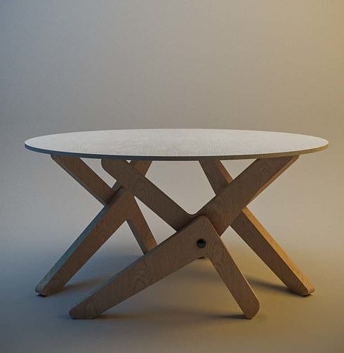 Table circular with wooden legs 3D model
