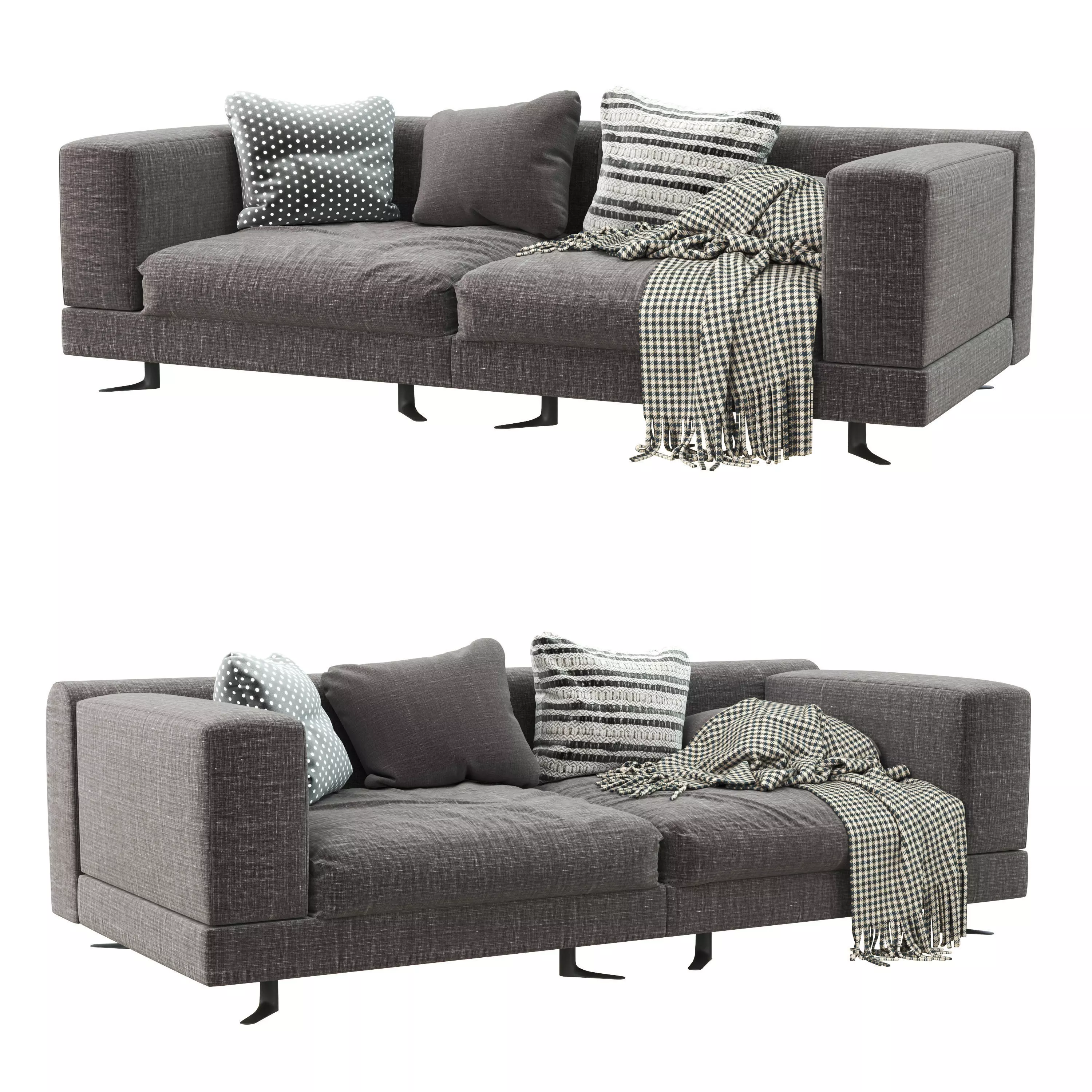 White sofa with pillows and blankets 3D model_0