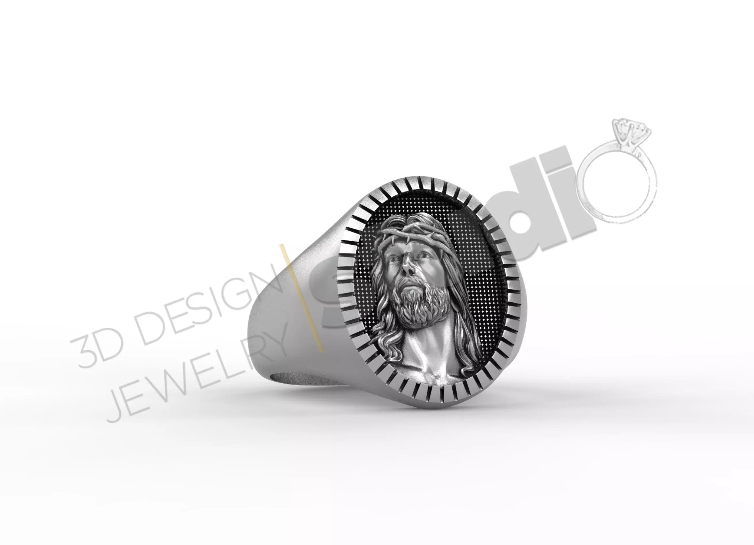 Highly detailed jesus face ring 3d model 3D print model_0