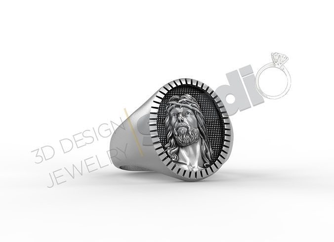 Highly detailed jesus face ring 3d model 3D print model