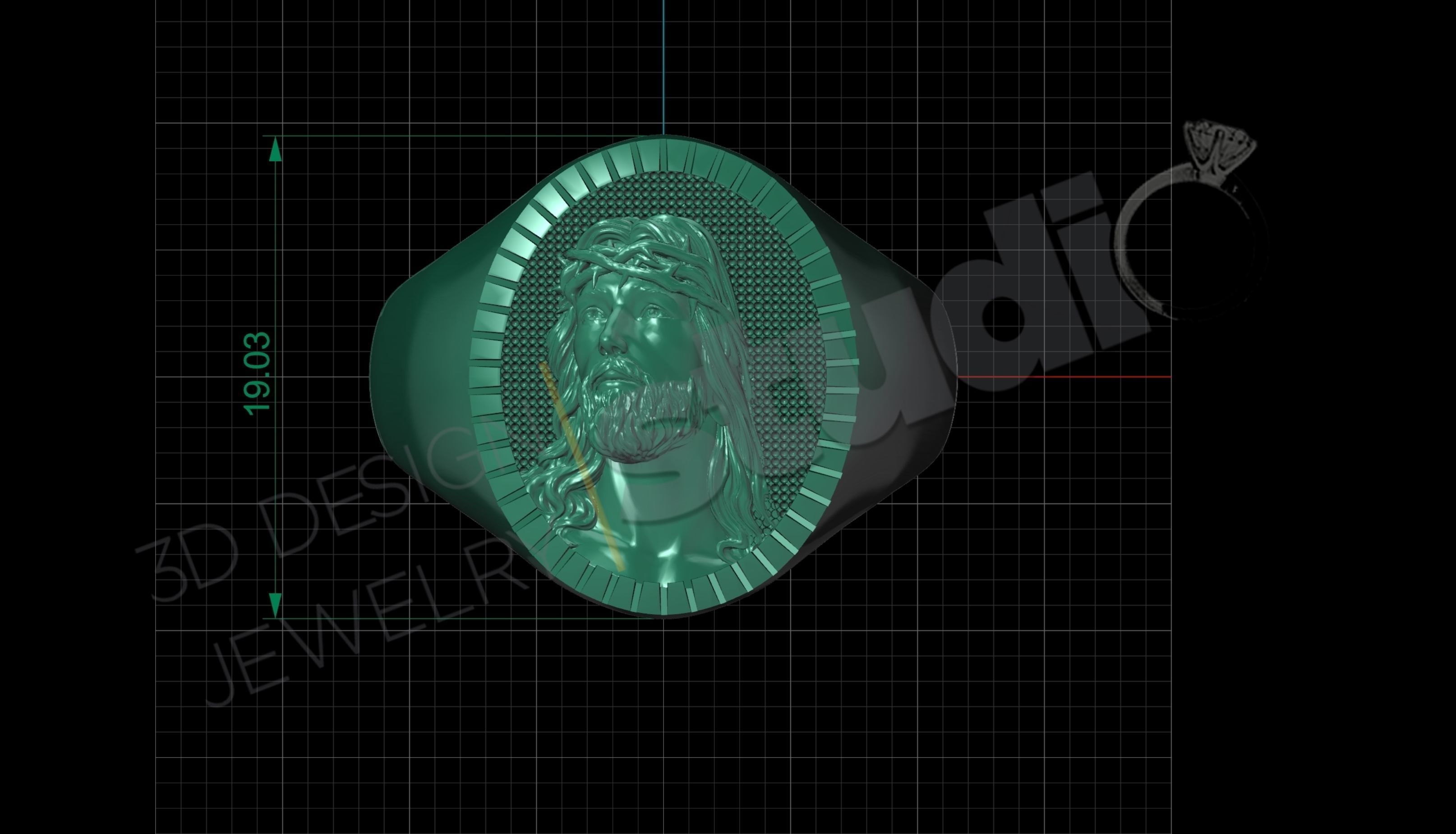 Highly detailed jesus face ring 3d model 3D print model_5
