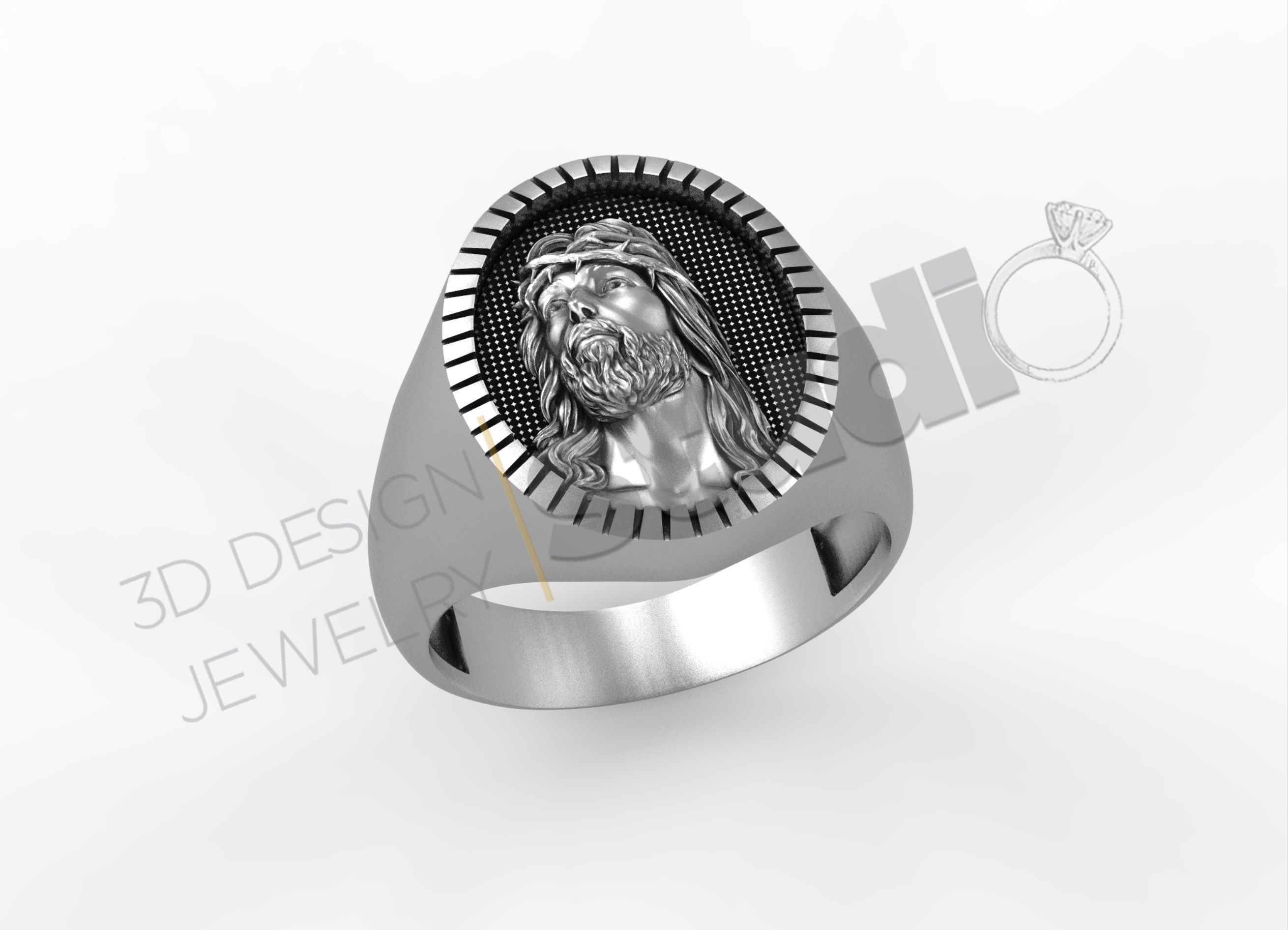 Highly detailed jesus face ring 3d model 3D print model_1