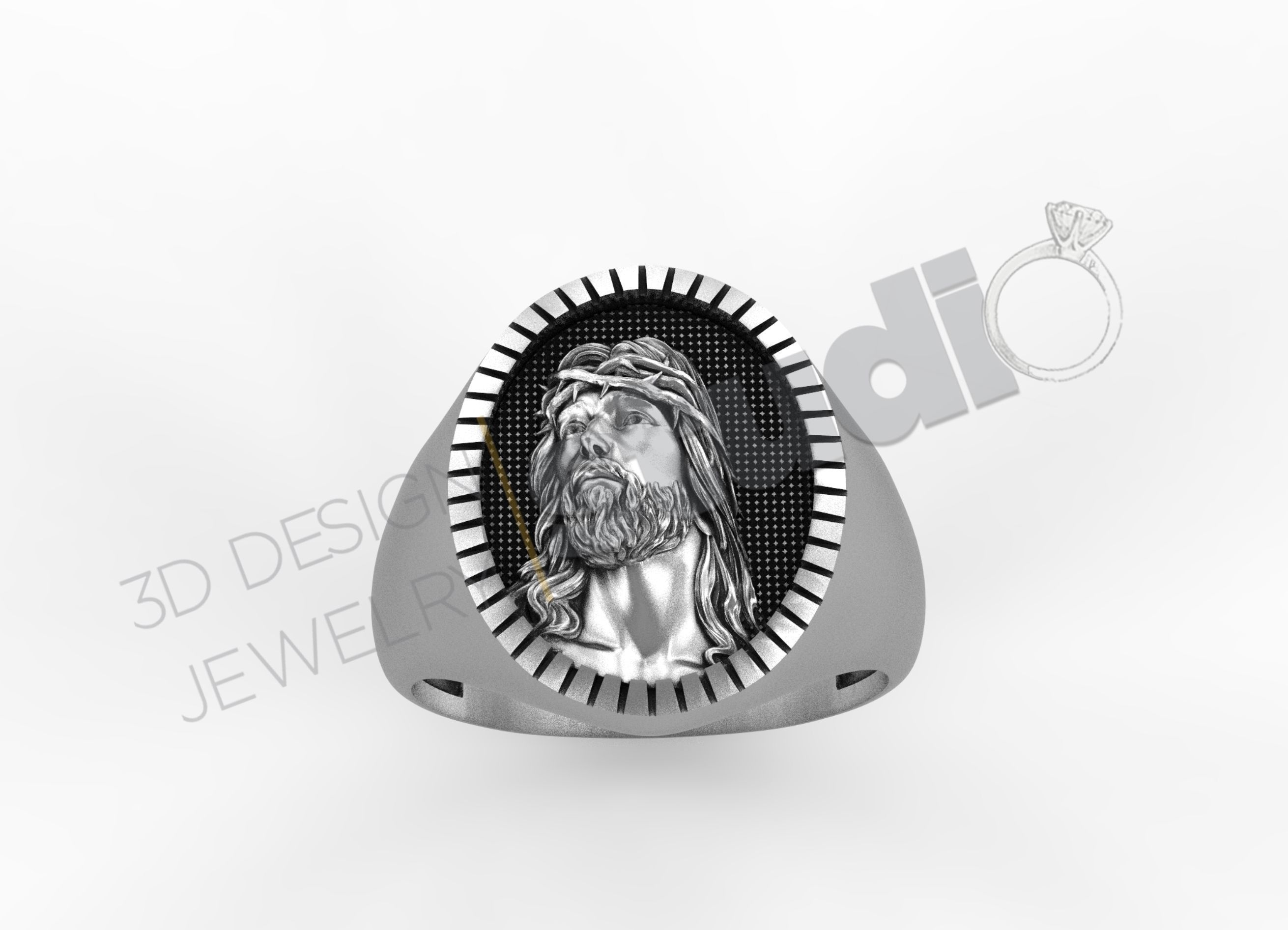 Highly detailed jesus face ring 3d model 3D print model_3