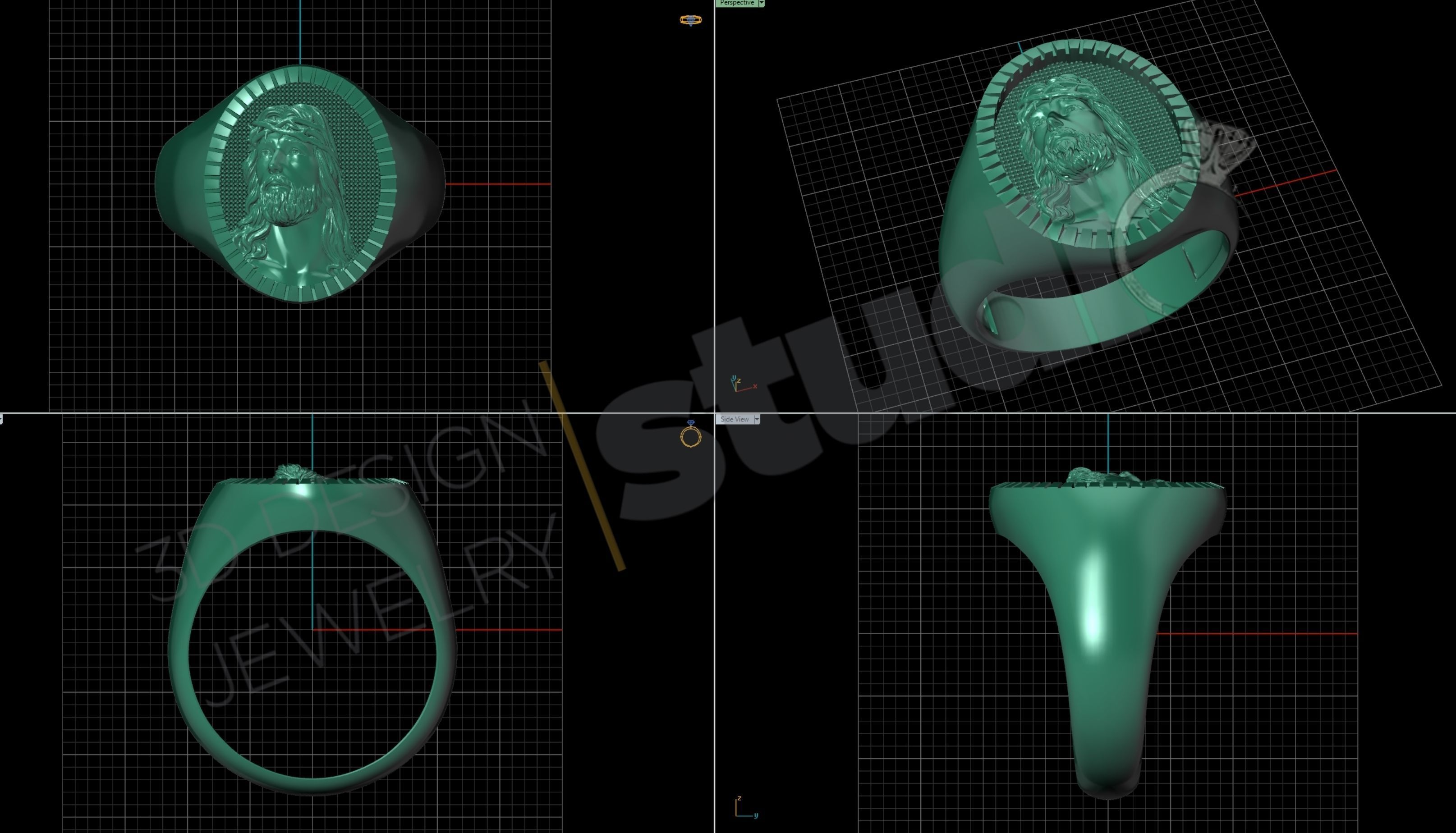 Highly detailed jesus face ring 3d model 3D print model_4