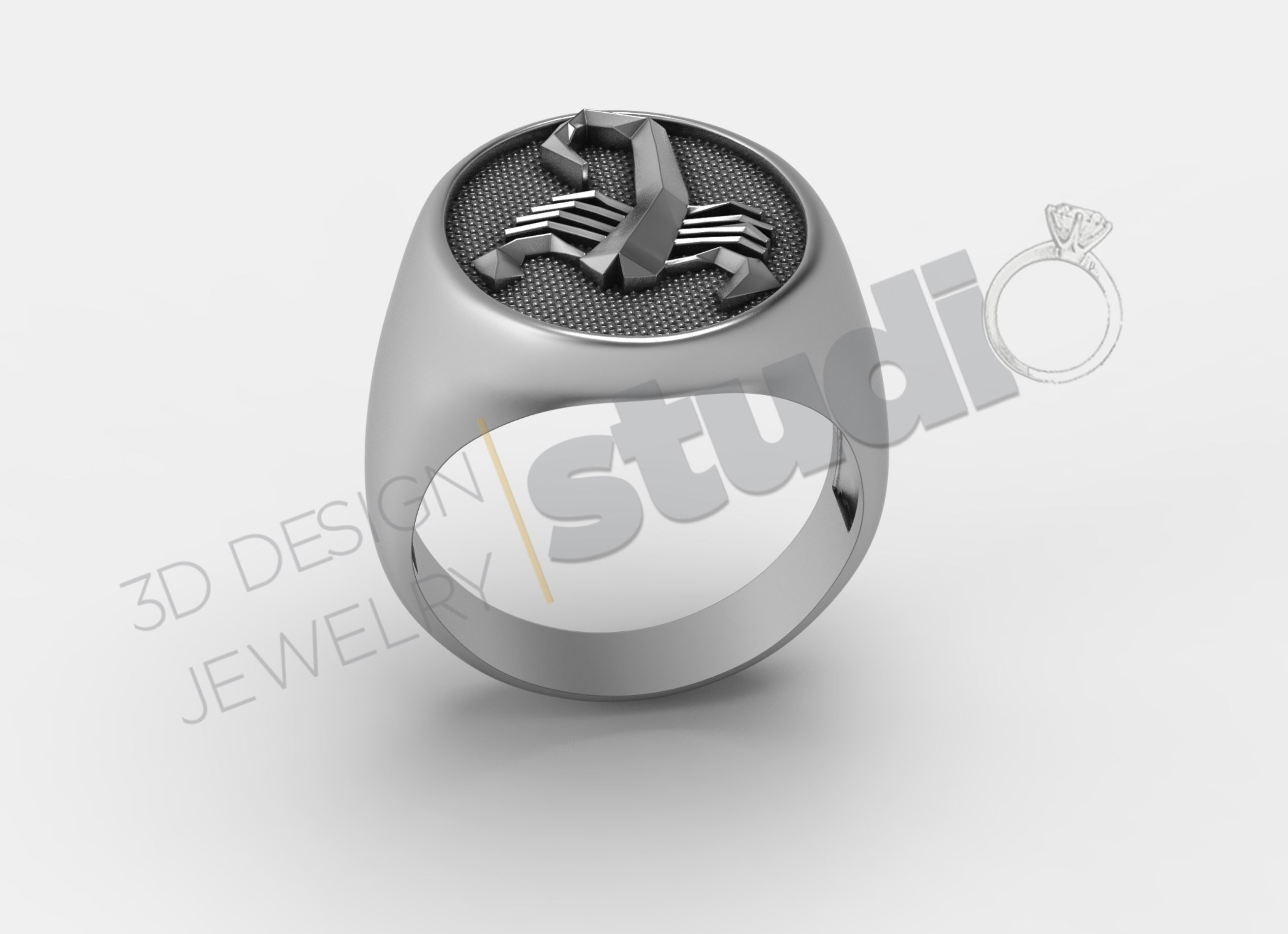 Highly detailed scorpion ring split in two pieces 3d model 3D print model_2