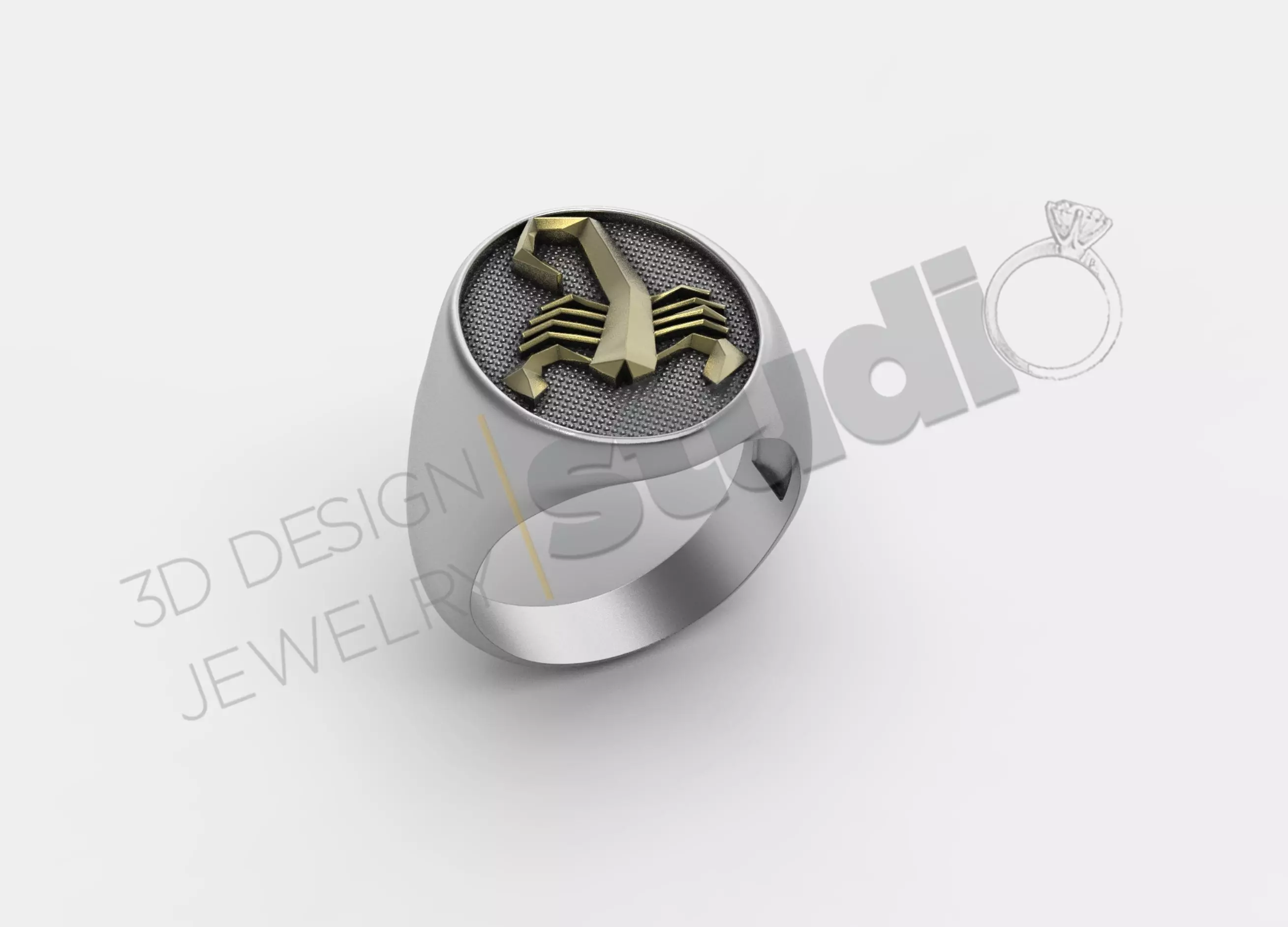Highly detailed scorpion ring split in two pieces 3d model 3D print model_0