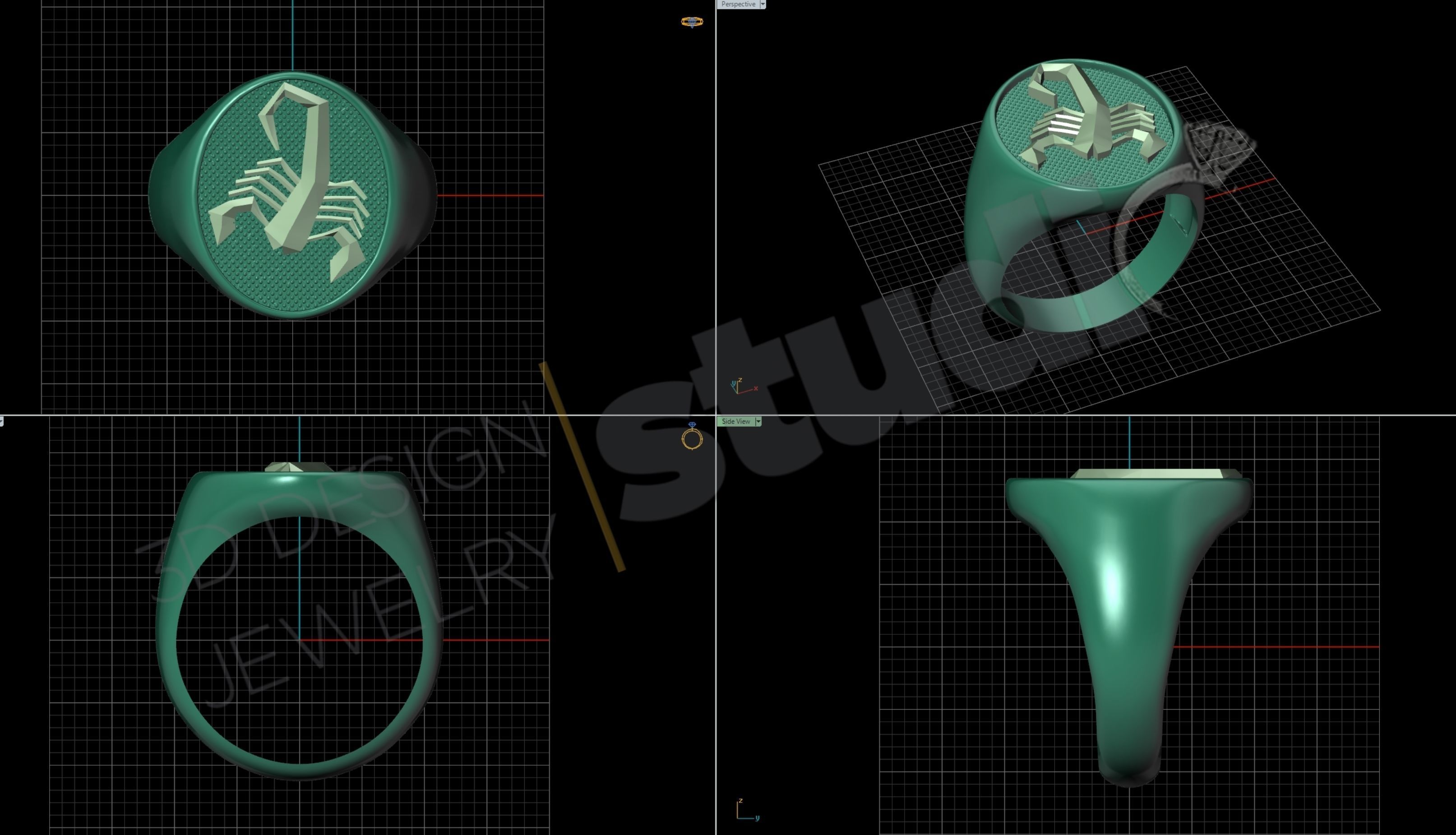 Highly detailed scorpion ring split in two pieces 3d model 3D print model_5