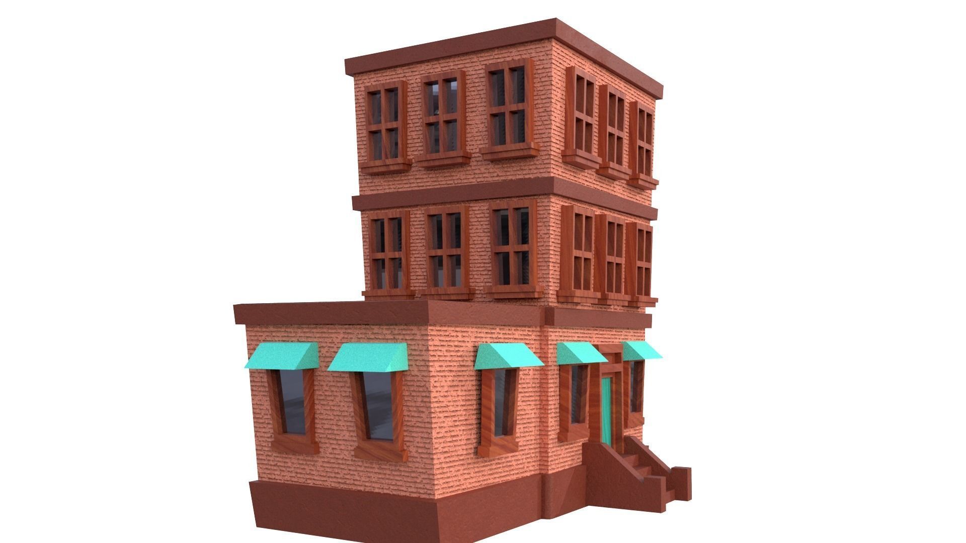 Low Poly Apartment Building Low-poly 3D model_2