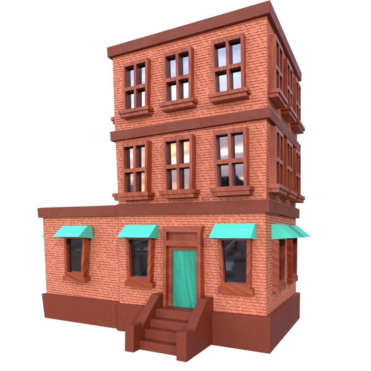 Low Poly Apartment Building Low-poly 3D model_5