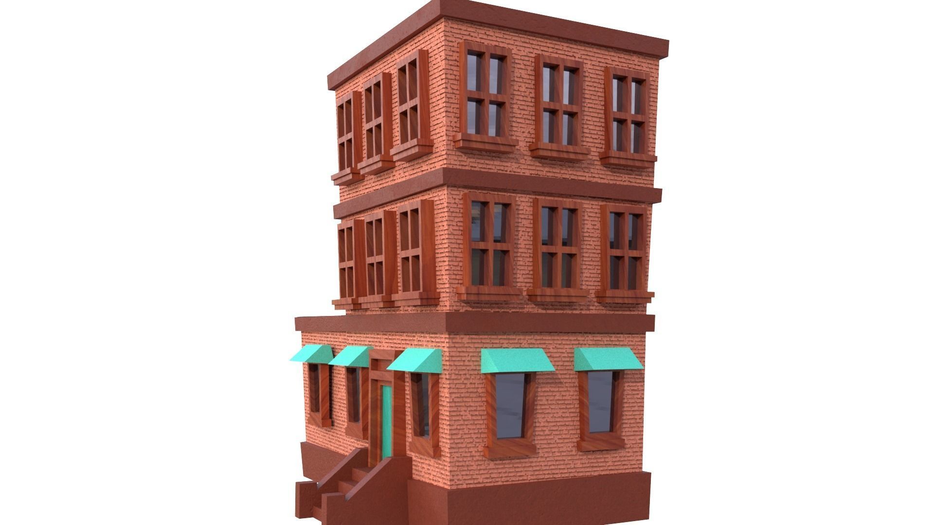 Low Poly Apartment Building Low-poly 3D model_1