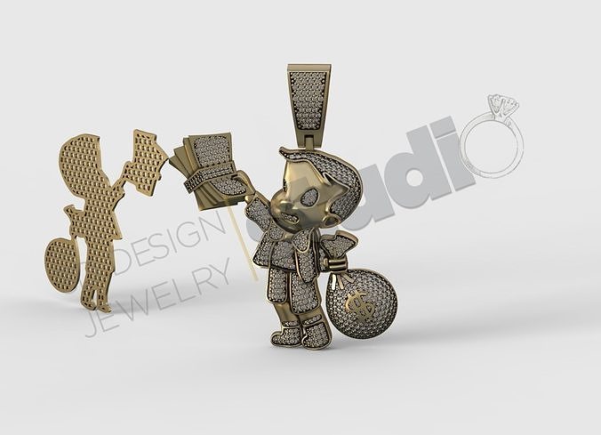 Highly detailed pendant of Richy kid with gems in 3d model 3D print model
