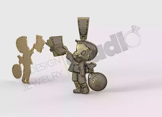 Highly detailed pendant of Richy kid with gems in 3d model