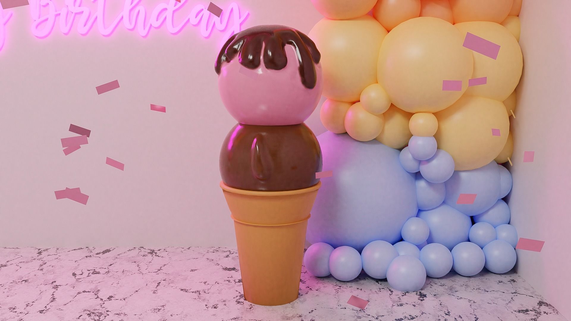 Icecream Birthday Blender Scene 3D model_2