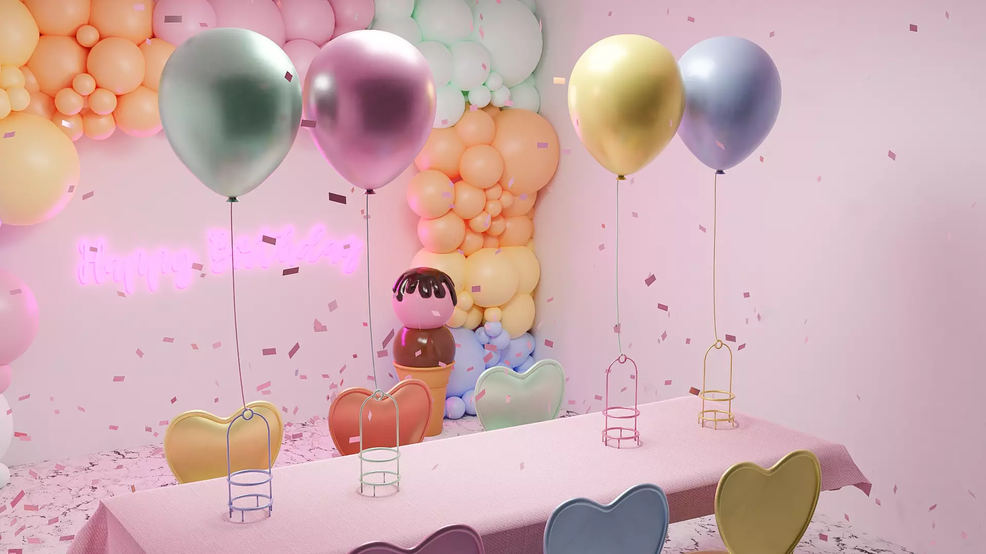 Icecream Birthday Blender Scene 3D model_0