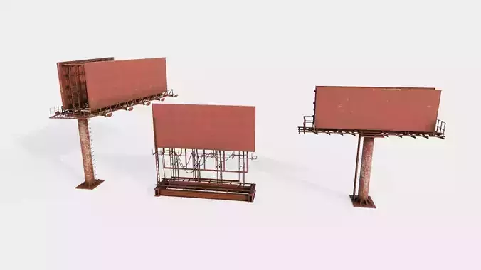 oldy rusty advertisement billboards with 4k pbr game ready Low-poly 3D model