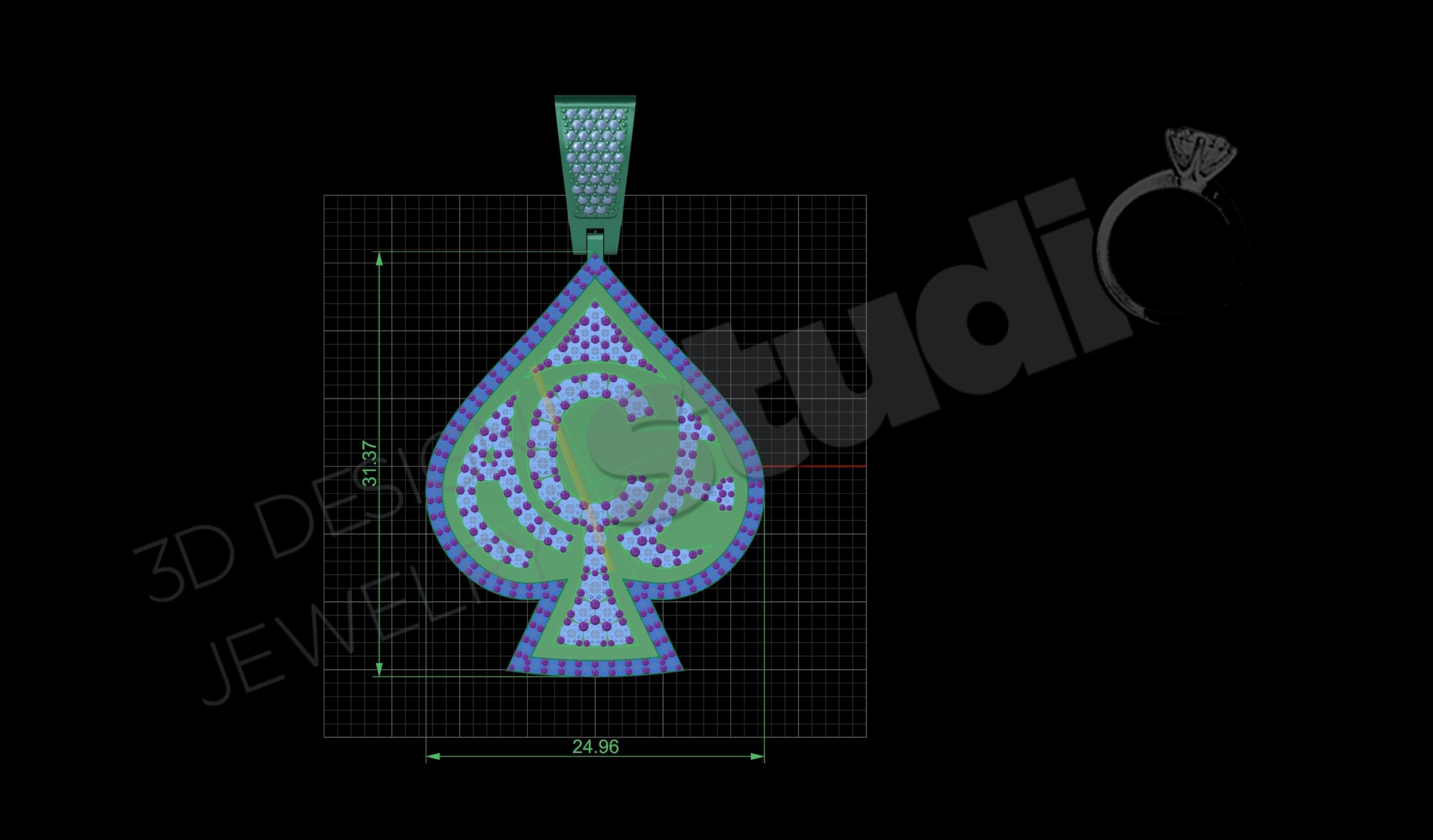 Luxury Ace pendant jewelry with gems 3d model 3D print model_4
