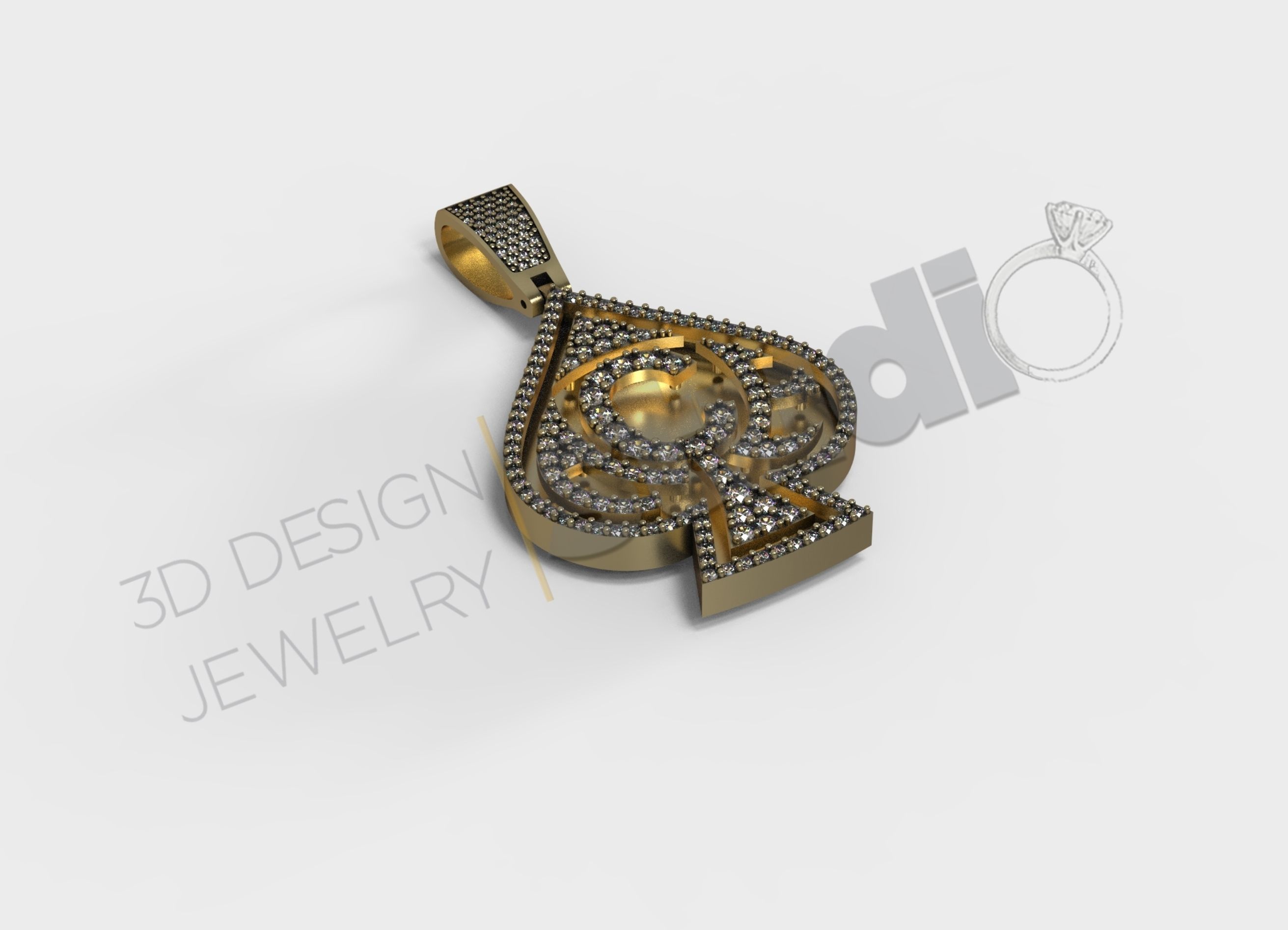 Luxury Ace pendant jewelry with gems 3d model 3D print model_2