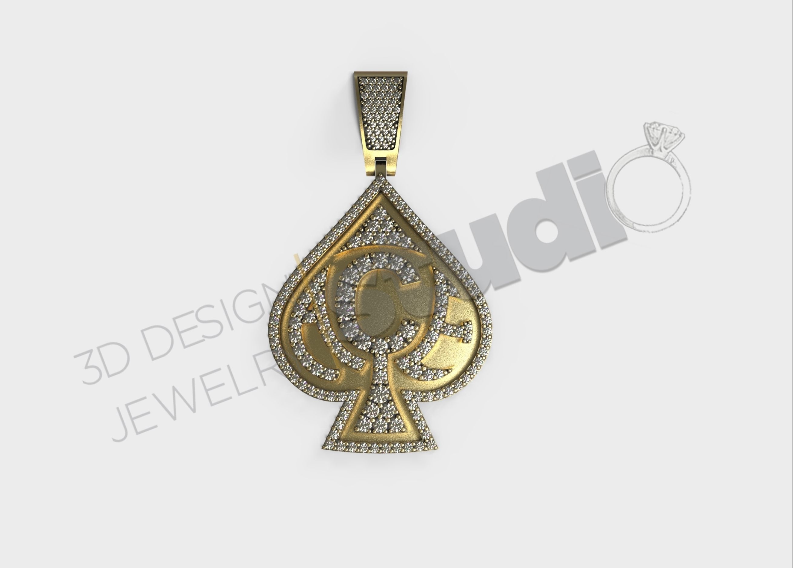 Luxury Ace pendant jewelry with gems 3d model 3D print model_1