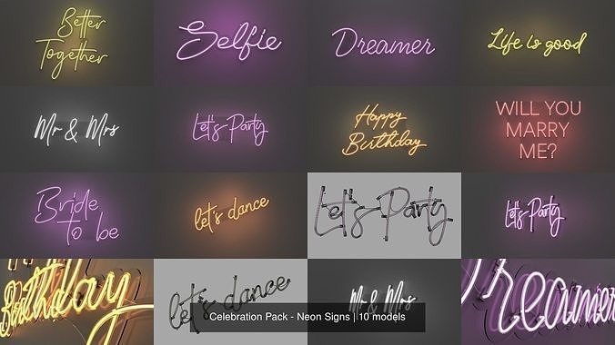 Celebration Pack - Neon Signs 3D Model Collection
