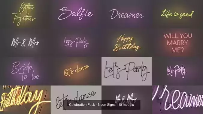 Celebration Pack - Neon Signs 3D Model Collection