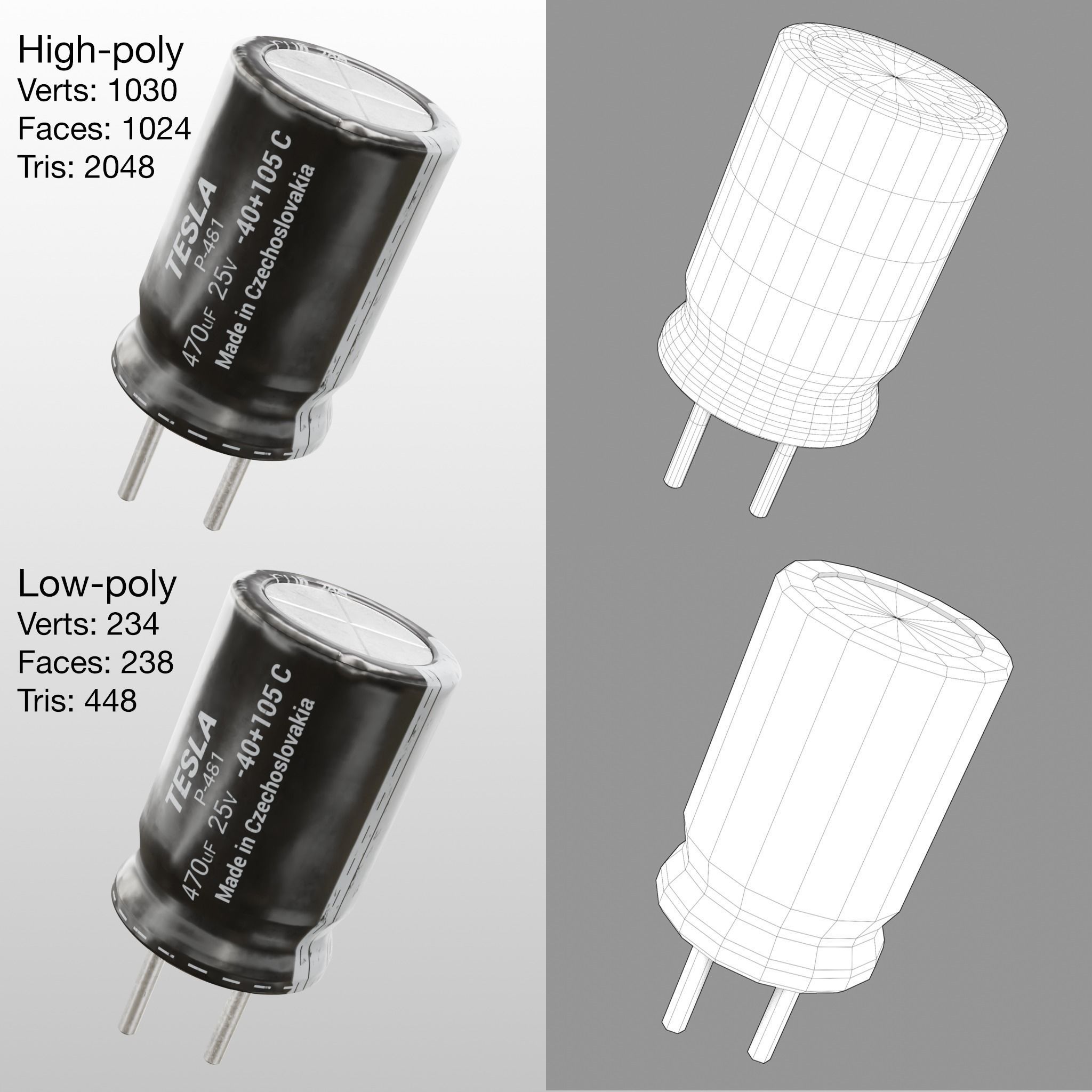 Capacitor Electronic Component High and Low-poly 3D model_2