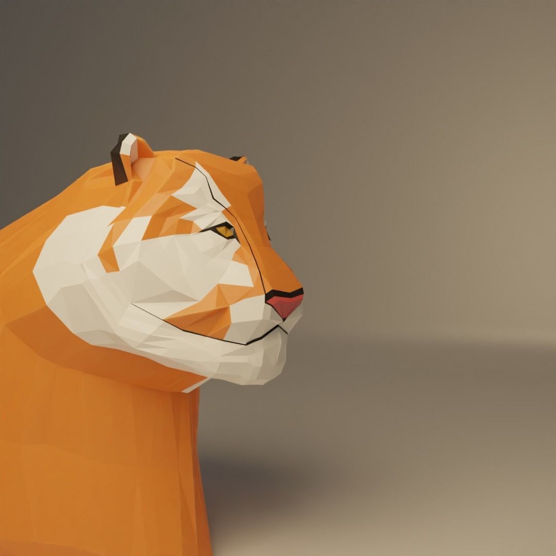 Tiger bust LOWPOLY 3D print model_2