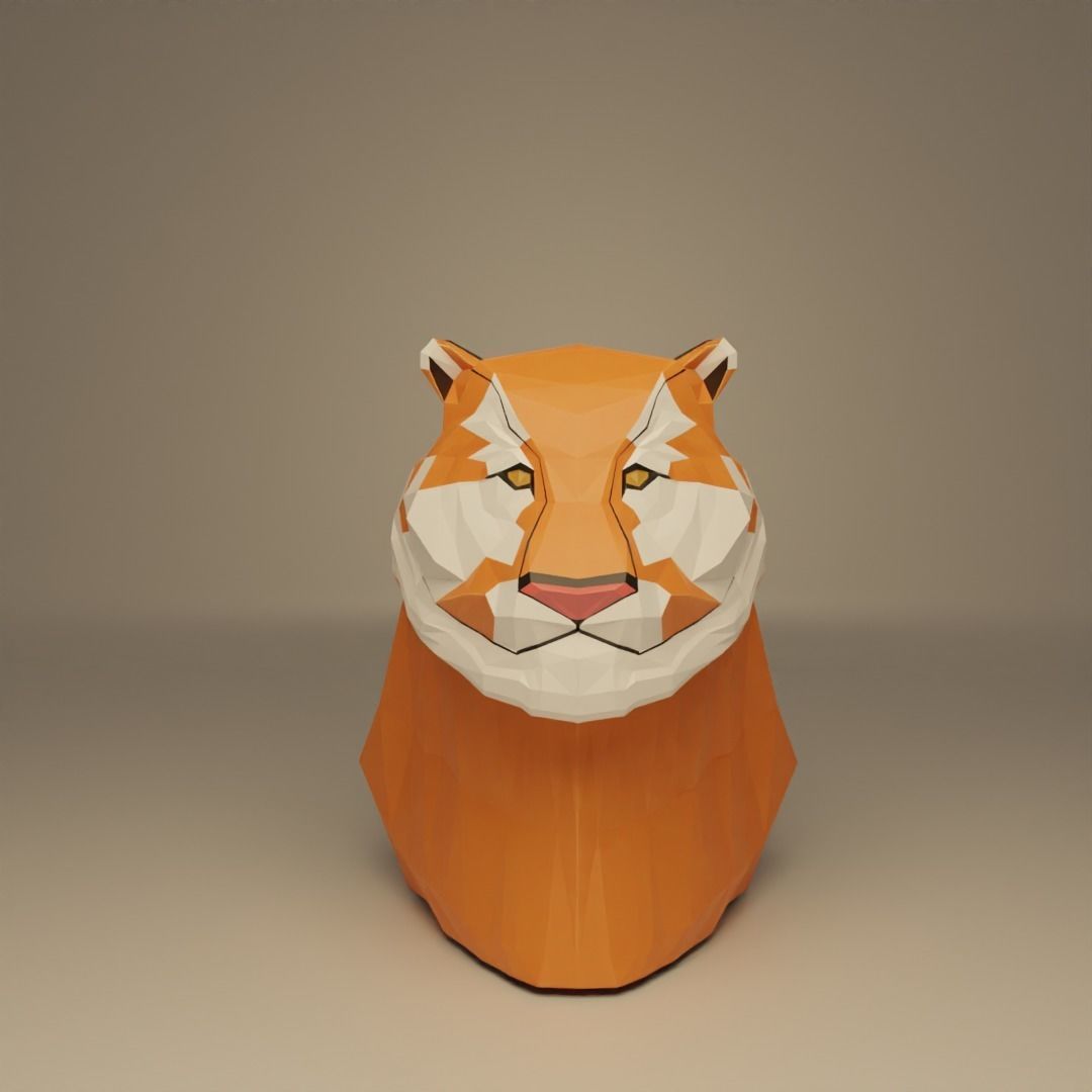 Tiger bust LOWPOLY 3D print model_1