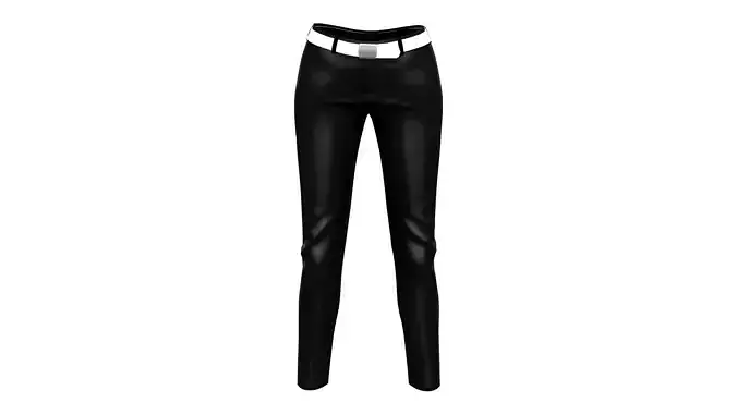 Low Waist Black Slim Capri Pants With White Belt