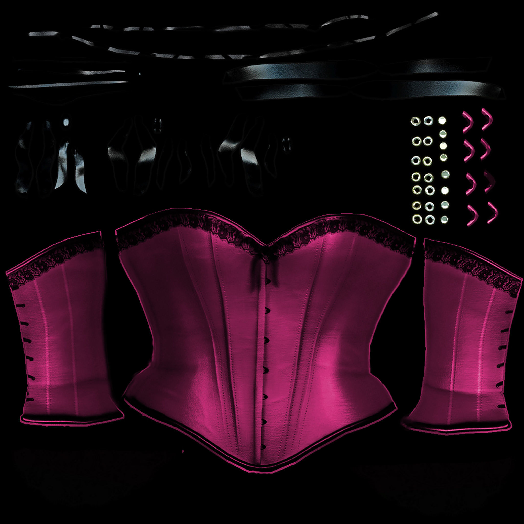 Corset with Straps and Bows Low-poly 3D model_13
