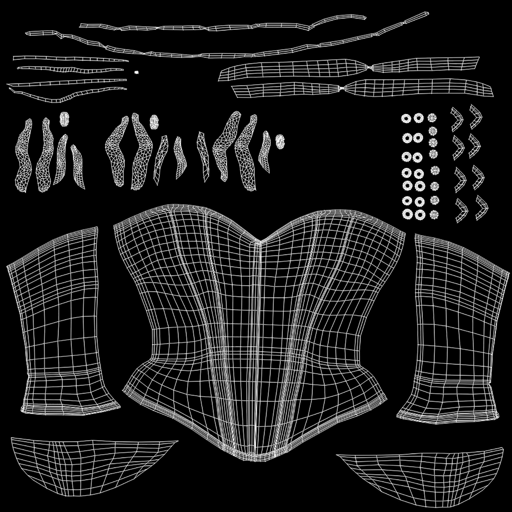 Corset with Straps and Bows Low-poly 3D model_21