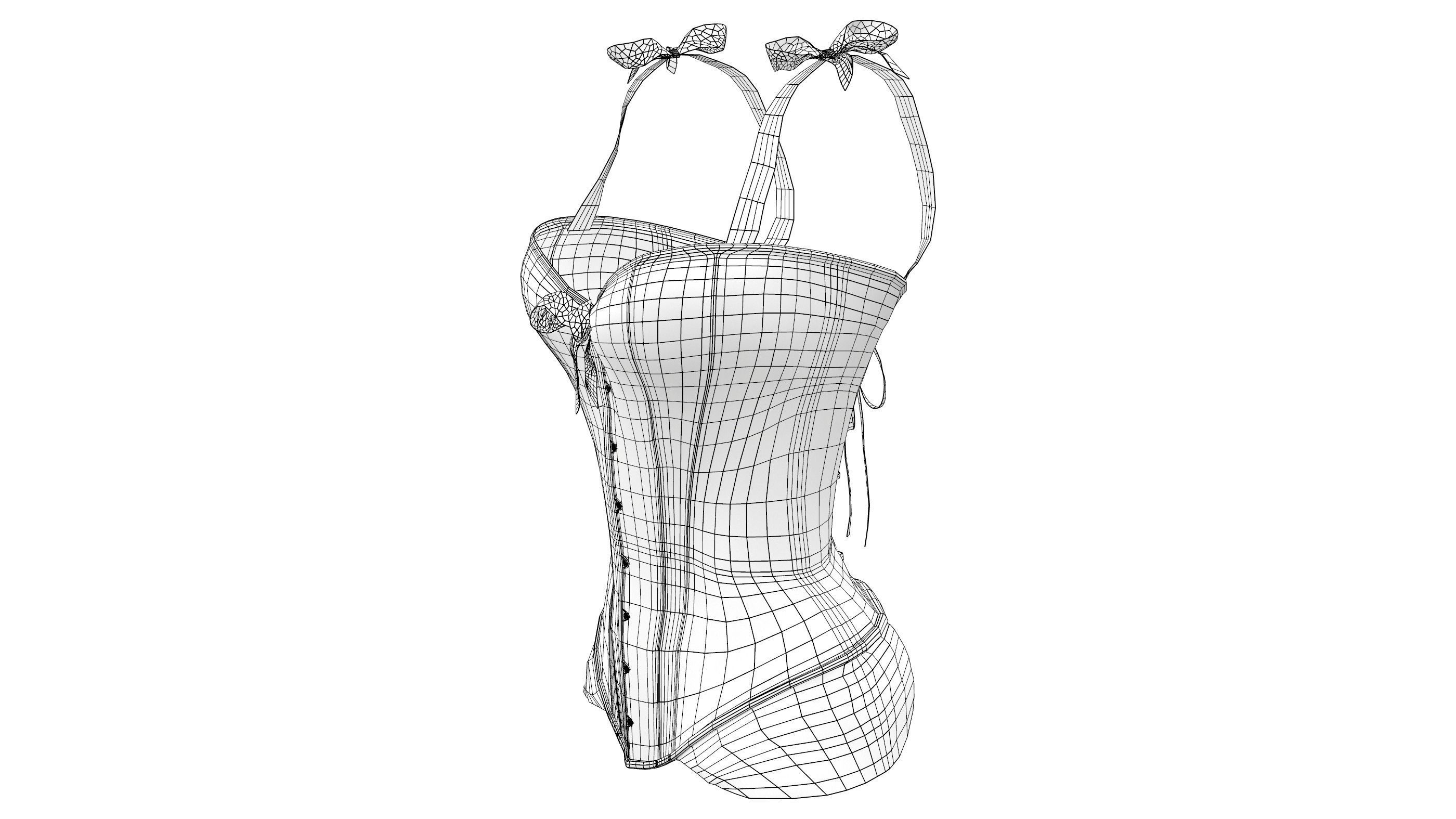 Corset with Straps and Bows Low-poly 3D model_11