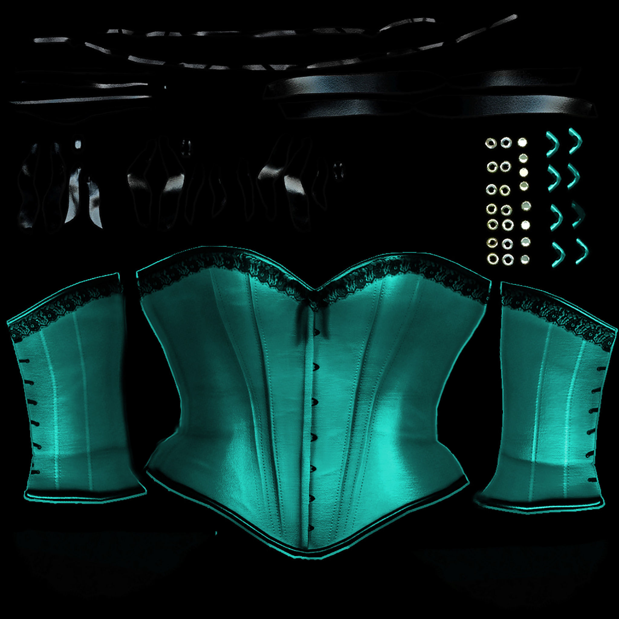 Corset with Straps and Bows Low-poly 3D model_15