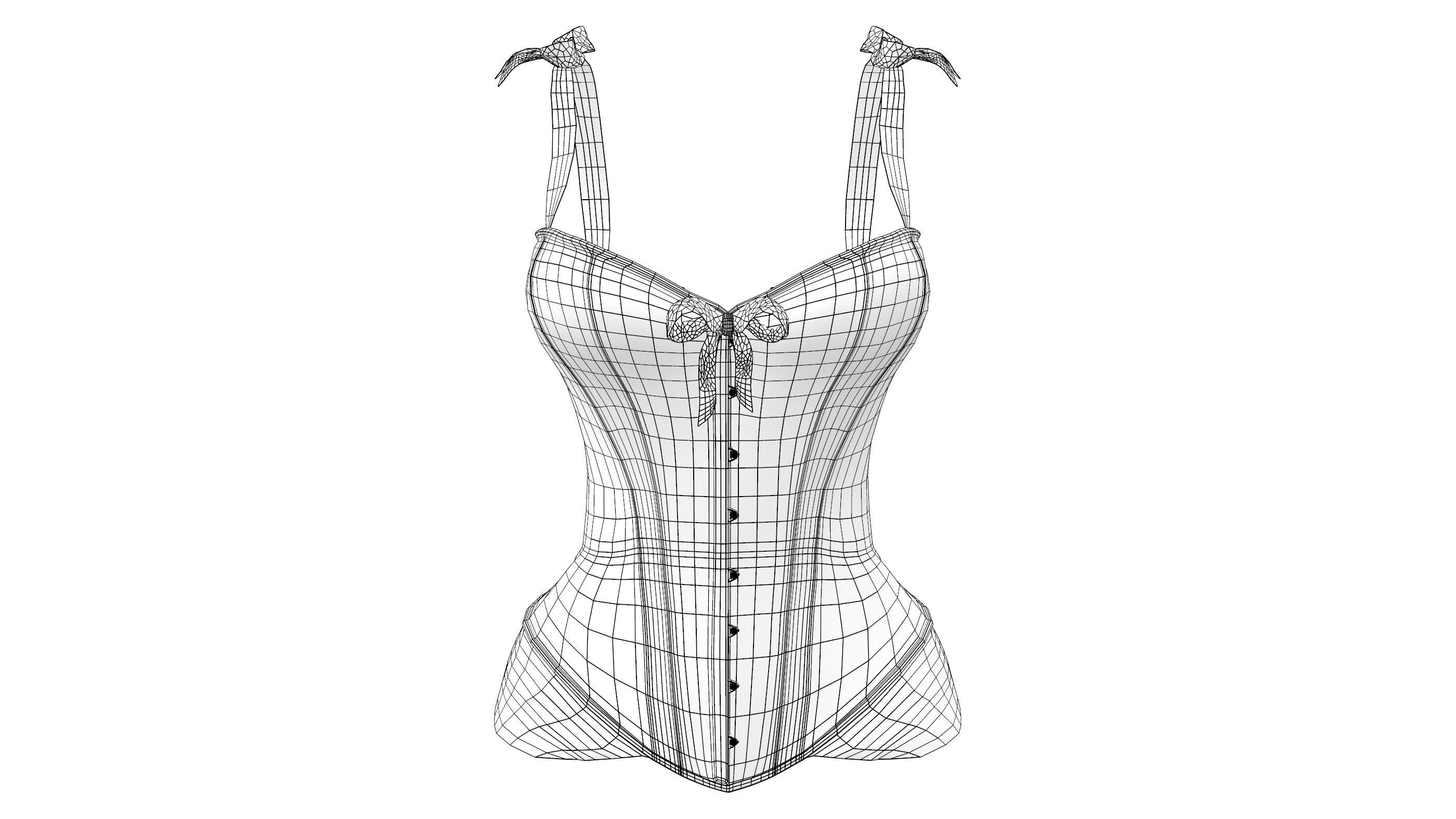 Corset with Straps and Bows Low-poly 3D model_10