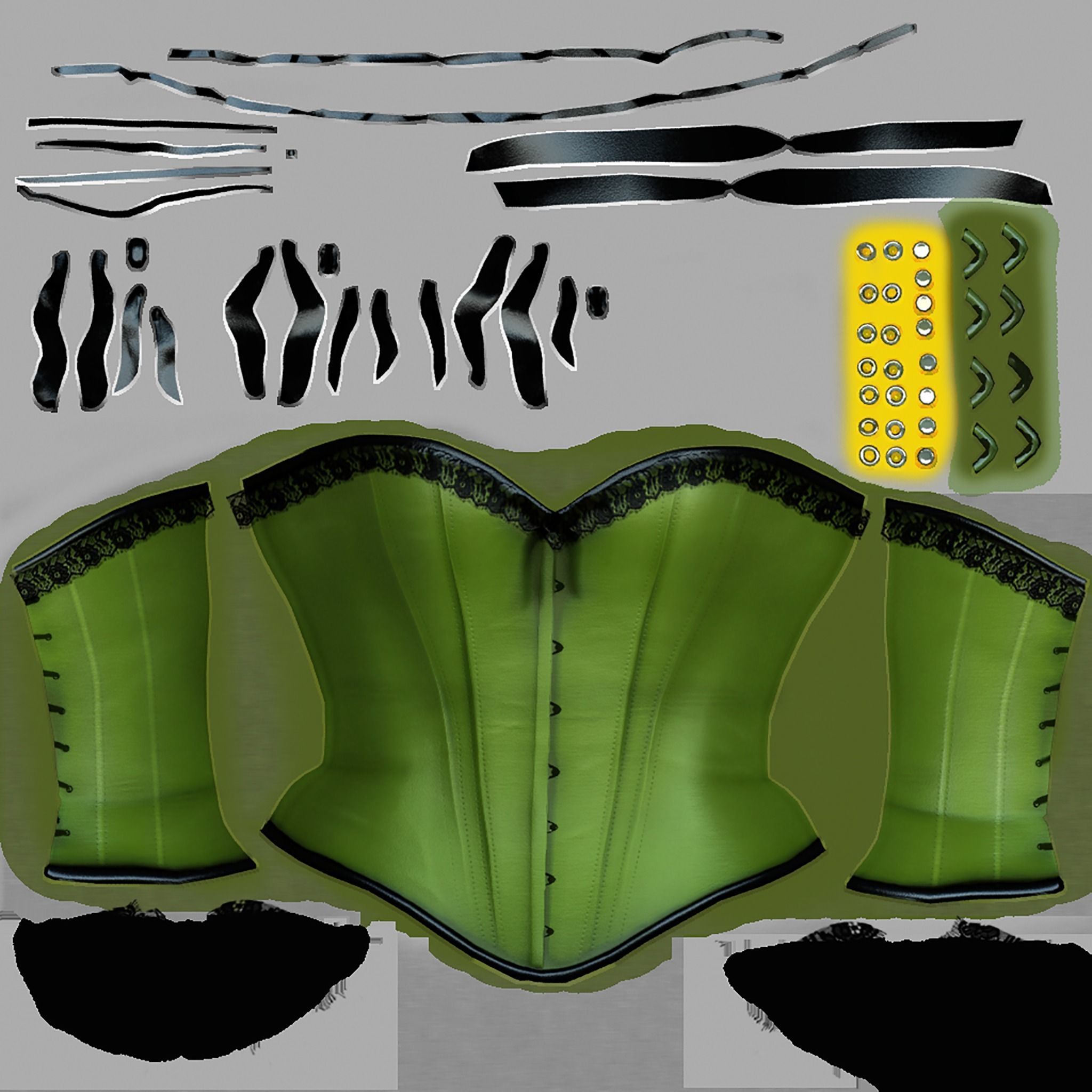 Corset with Straps and Bows Low-poly 3D model_17