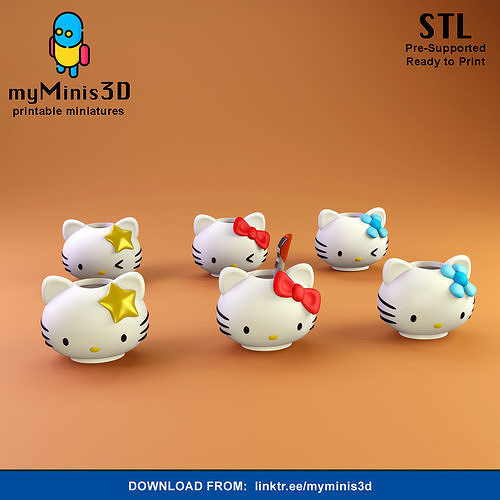 6 Pack Hello Kitty Holders or Pots 3D print model