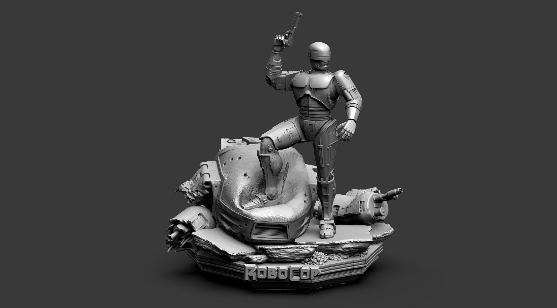 Robocop Diorama and Statue 3D Printable 3D print model_9