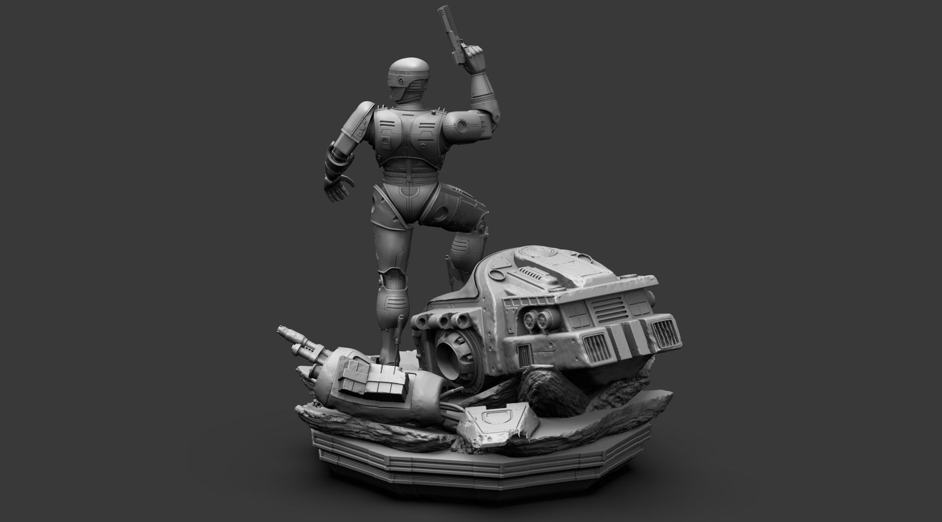 Robocop Diorama and Statue 3D Printable 3D print model_12