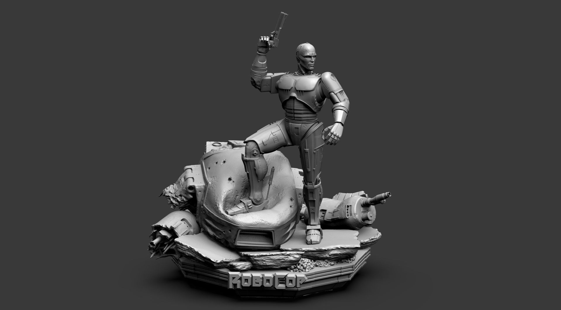 Robocop Diorama and Statue 3D Printable 3D print model_28