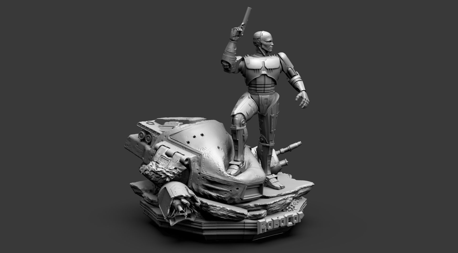 Robocop Diorama and Statue 3D Printable 3D print model_8