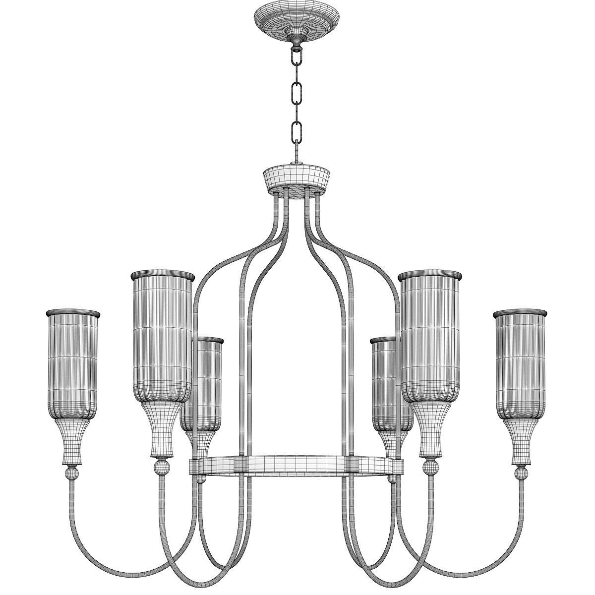 Cylinder Fixture Traditional Opal Glass Pendant Lighting Low-poly 3D model_1