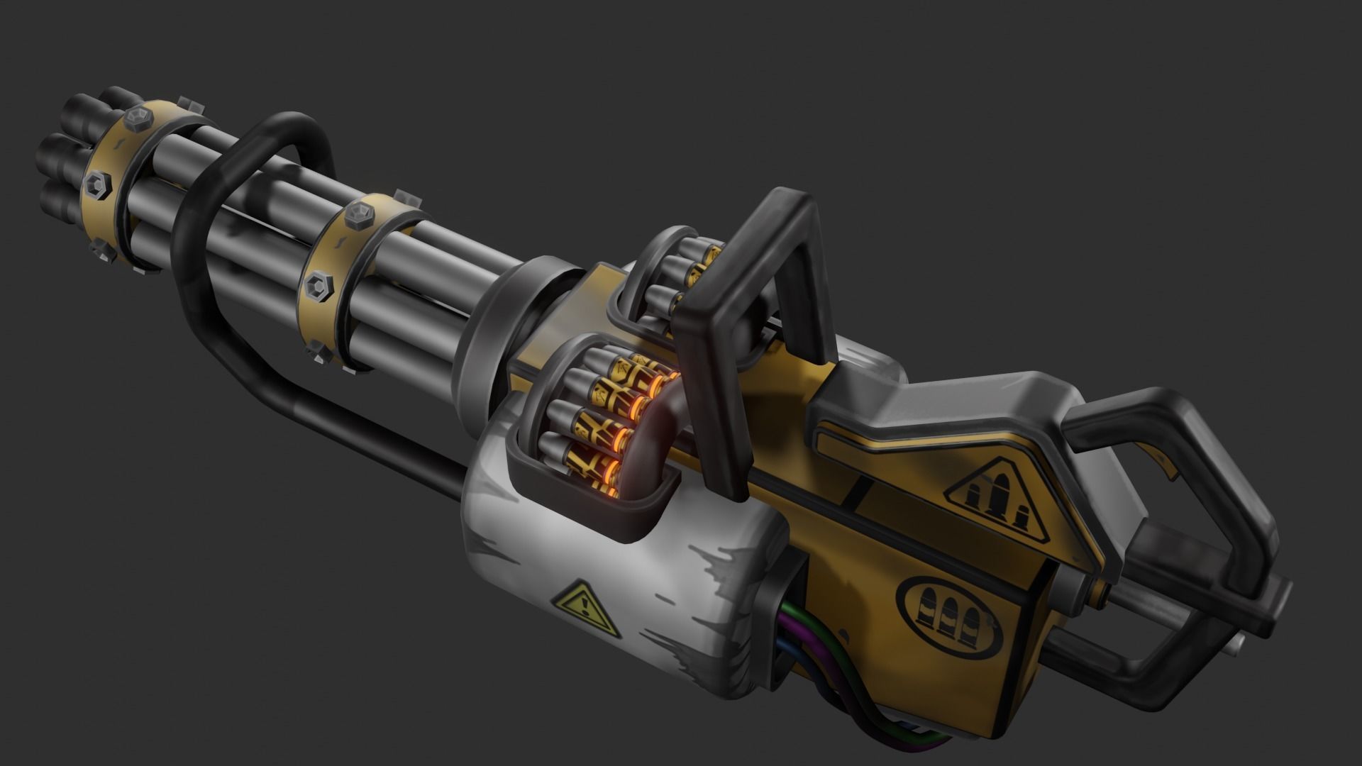 Stylized minigun Low-poly 3D model_14