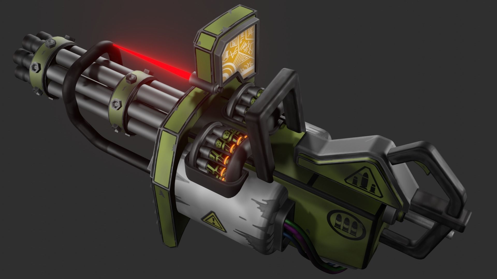 Stylized minigun Low-poly 3D model_6