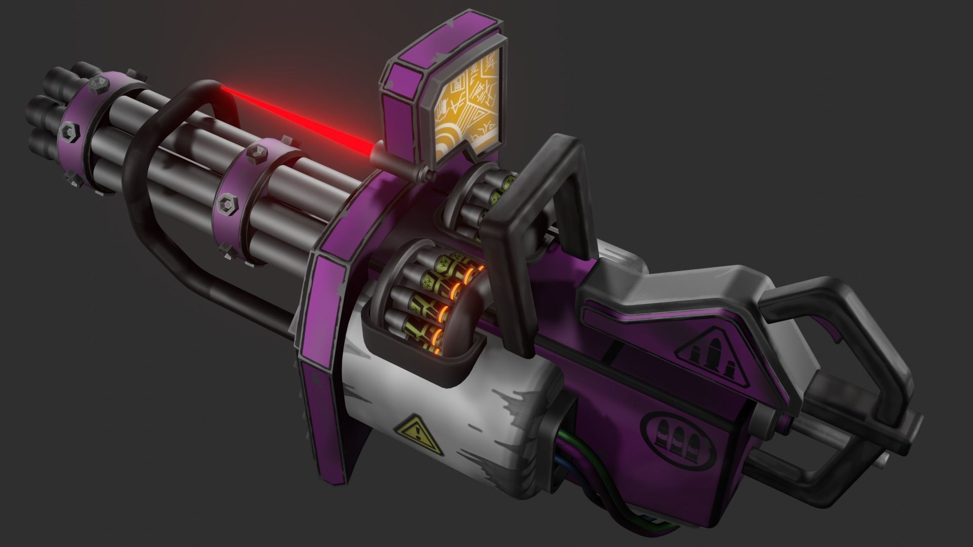 Stylized minigun Low-poly 3D model_8