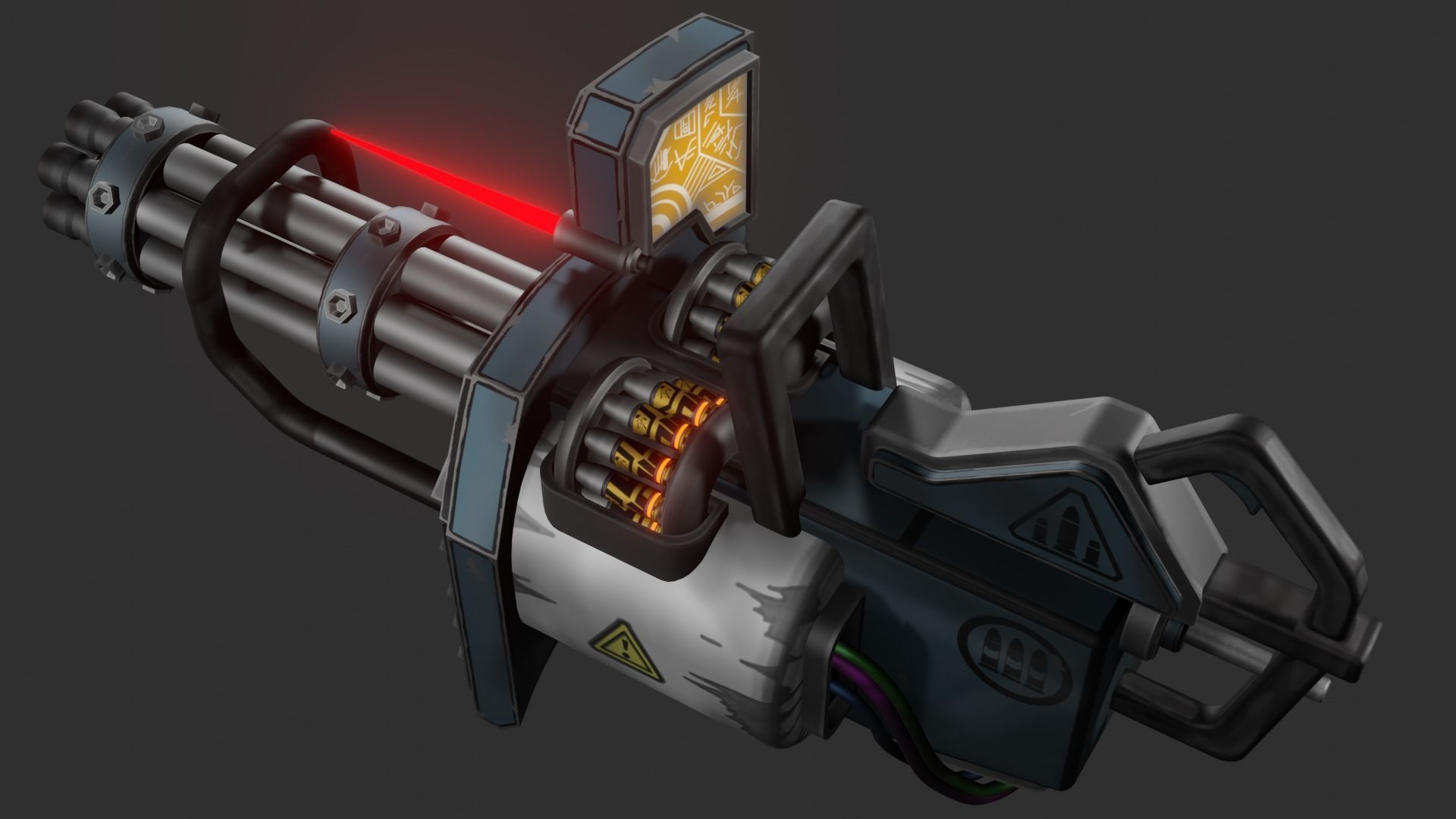 Stylized minigun Low-poly 3D model_4